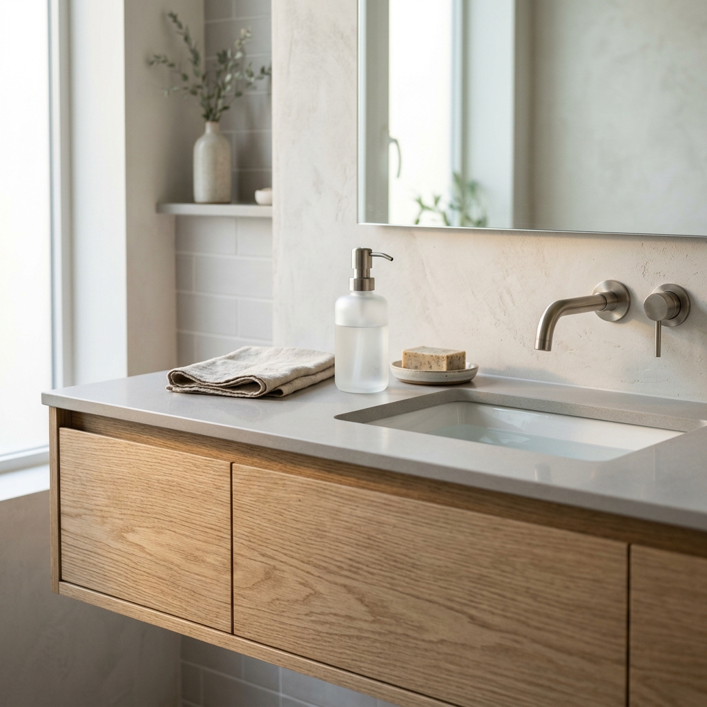 Ebenerdige Dusche mit Regenbrause als Beispiel