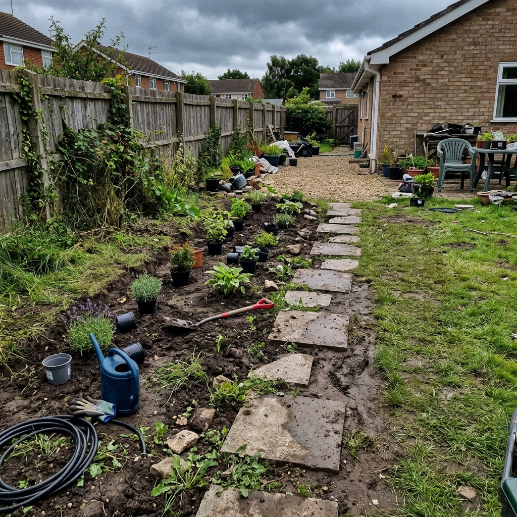 Modernes Gartenbauprojekt Pflasterarbeiten Nahaufnahme